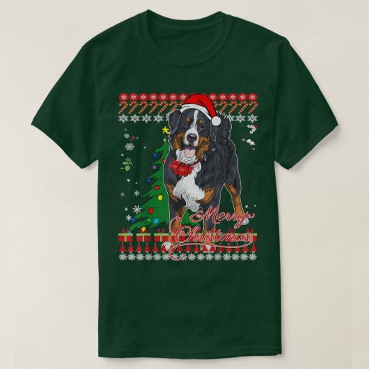 ベルネーズマウンテンドッグ醜いクリスマスセーター Tシャツ (デザイン正面)