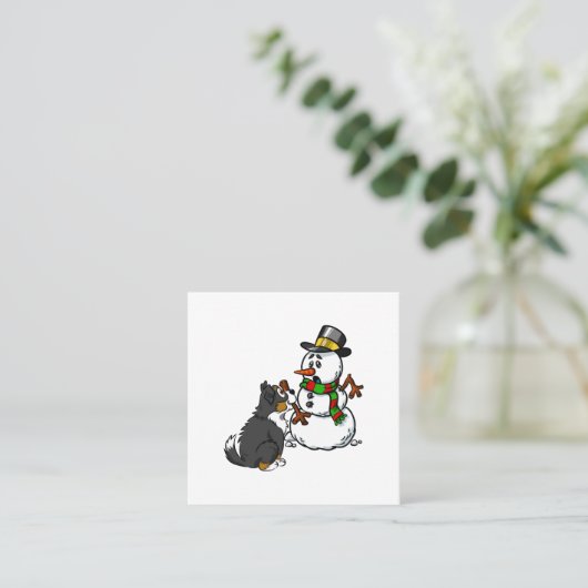 ベルネーズマウンテンドッグ雪だるまクリスマス スクエア名刺 (スタンド正面)
