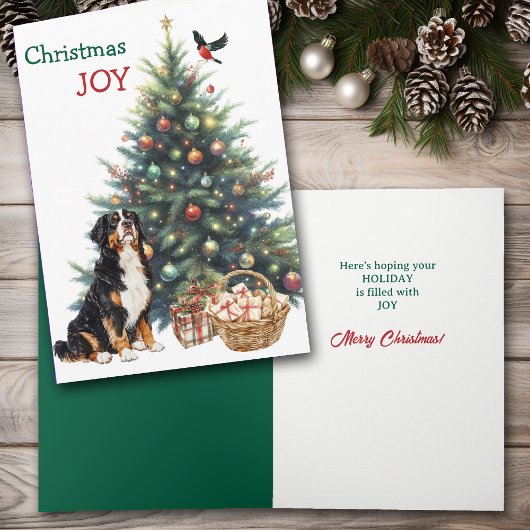 ベルネーズマウンテンドッグ，ブルフィンチとホリデーツリー シーズンカード