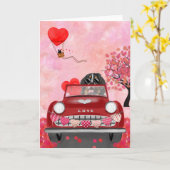 ベルネーズマウンテンドライビングカーとハートバレンタイン カード (黄色い花)