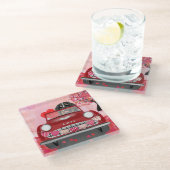 ベルネーズマウンテンドライビングカーとハートバレンタイン ガラスコースター (アングル)