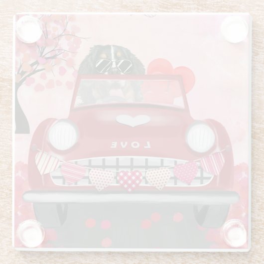 ベルネーズマウンテンドライビングカーとハートバレンタイン ガラスコースター (裏面)