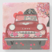 ベルネーズマウンテンドライビングカーとハートバレンタイン ストーンコースター (正面)