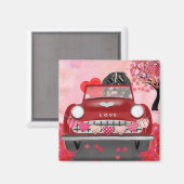 ベルネーズマウンテンドライビングカーとハートバレンタイン マグネット (正面/裏面)