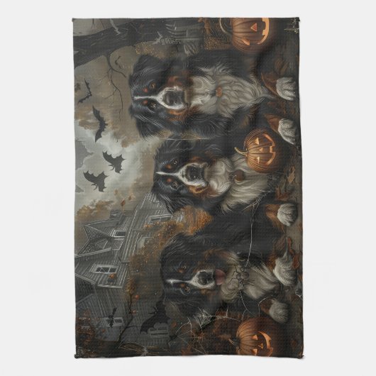 ベルネーズマウンテンハロウィンナイトドギーディライト キッチンタオル (縦)