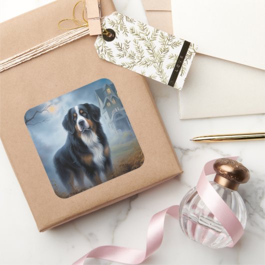 ベルネーズマウンテンハロウィーン怖い スクエアシール (ギフト)