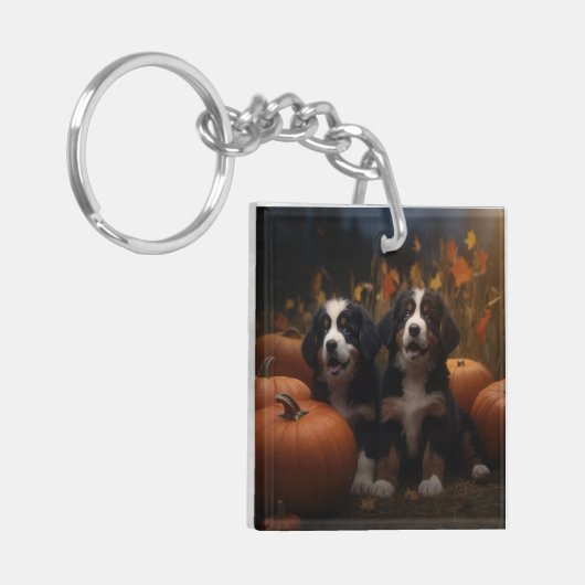 ベルネーズマウンテンパピー秋デライトカボチャ キーホルダー (正面左)