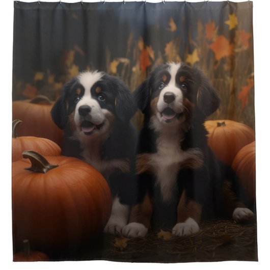 ベルネーズマウンテンパピー秋デライトカボチャ シャワーカーテン (正面)