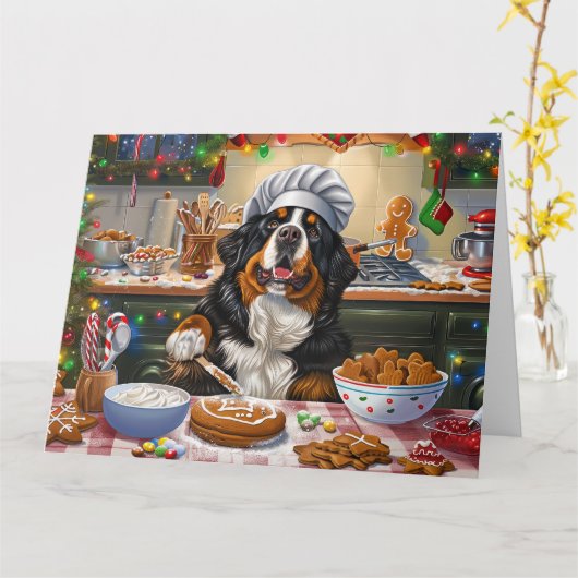 ベルネーズマウンテンホリデーベーキング:フェスティバルクリスマス カード (黄色い花)