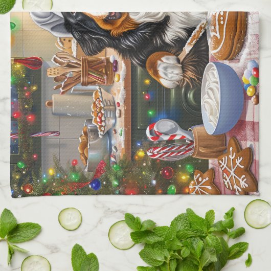 ベルネーズマウンテンホリデーベーキング:フェスティバルクリスマス キッチンタオル (折り畳み)