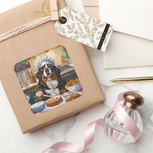 ベルネーズマウンテンホリデーベーキング:フェスティバルクリスマス スクエアシール (ギフト)