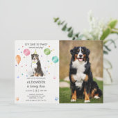 ベルネーズマウンテンポーティ子犬誕生日ピンク写真 招待状 (スタンド正面)