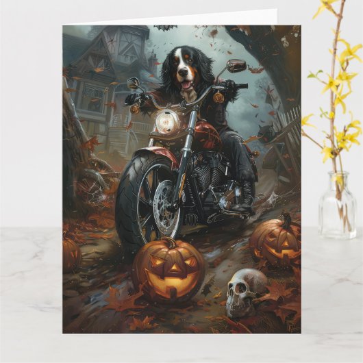 ベルネーズマウンテンライディングオートバイハロウィーン怖い カード (黄色い花)