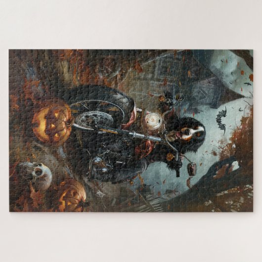 ベルネーズマウンテンライディングオートバイハロウィーン怖い ジグソーパズル (横)