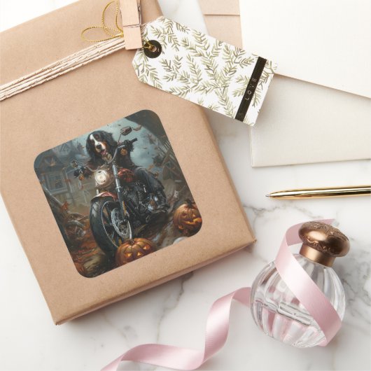 ベルネーズマウンテンライディングオートバイハロウィーン怖い スクエアシール (ギフト)