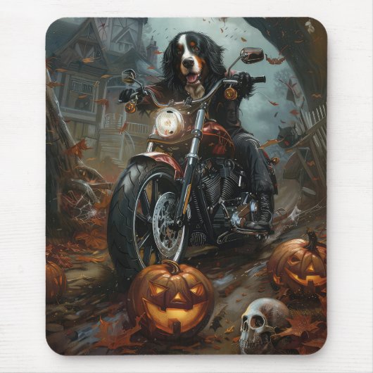 ベルネーズマウンテンライディングオートバイハロウィーン怖い マウスパッド (正面)