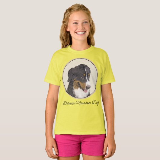 ベルネーズマウンテン絵画ドッグのオリジナル- Bernese Dog Art Tシャツ (正面フル)