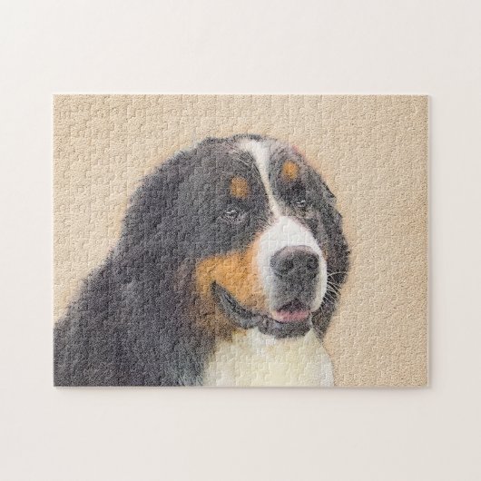 ベルネーズマウンテン絵画ドッグのオリジナル- Bernese Mountain Dog Art ジグソーパズル (横)