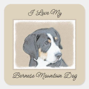 ベルネーズマウンテン絵画ドッグのオリジナル- Bernese Mountain Dog Art スクエアシール