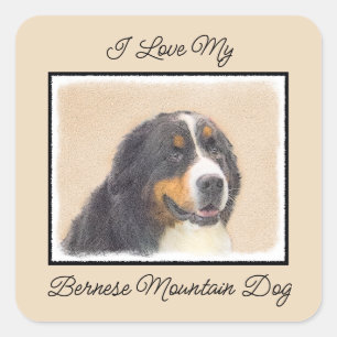 ベルネーズマウンテン絵画ドッグのオリジナル- Bernese Mountain Dog Art スクエアシール