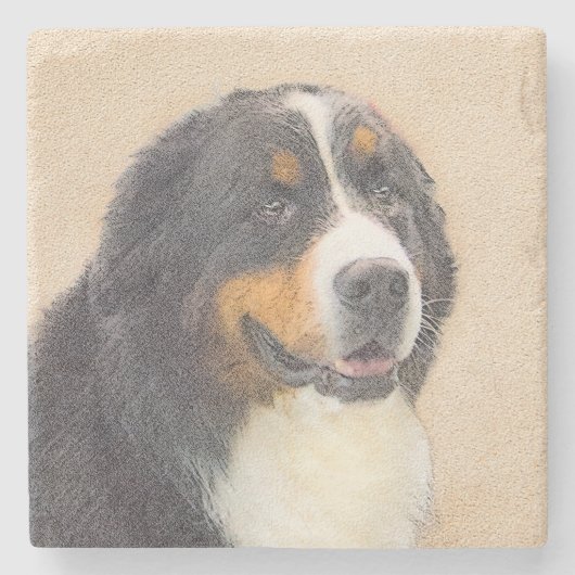 ベルネーズマウンテン絵画ドッグのオリジナル- Bernese Mountain Dog Art ストーンコースター (正面)