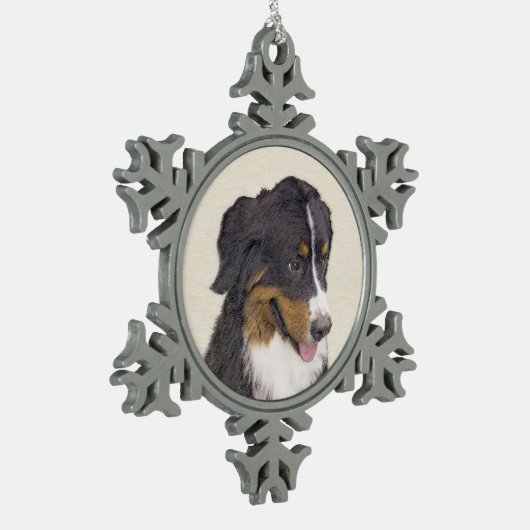 ベルネーズマウンテン絵画ドッグのオリジナル- Bernese Mountain Dog Art スノーフレークピューターオーナメント (左)