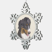ベルネーズマウンテン絵画ドッグのオリジナル- Bernese Mountain Dog Art スノーフレークピューターオーナメント (右)