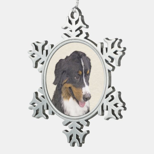 ベルネーズマウンテン絵画ドッグのオリジナル- Bernese Mountain Dog Art スノーフレークピューターオーナメント (右)
