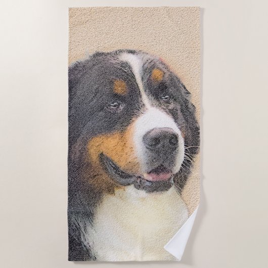 ベルネーズマウンテン絵画ドッグのオリジナル- Bernese Mountain Dog Art ビーチタオル (正面)