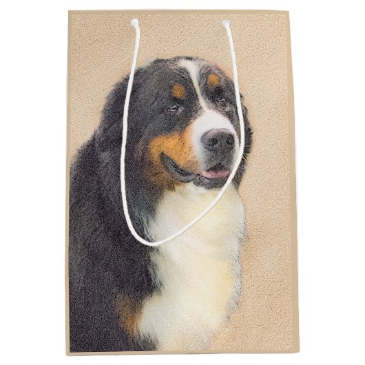 ベルネーズマウンテン絵画ドッグのオリジナル- Bernese Mountain Dog Art ミディアムペーパーバッグ (正面)