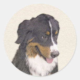 ベルネーズマウンテン絵画ドッグのオリジナル- Bernese Mountain Dog Art ラウンドシール