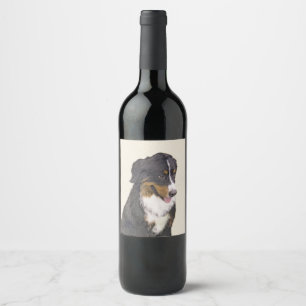 ベルネーズマウンテン絵画ドッグのオリジナル- Bernese Mountain Dog Art ワインラベル