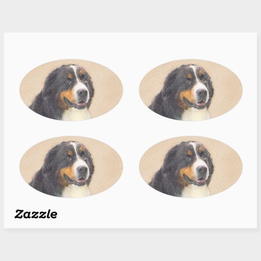 ベルネーズマウンテン絵画ドッグのオリジナル- Bernese Mountain Dog Art 楕円形シール (シート)