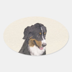 ベルネーズマウンテン絵画ドッグのオリジナル- Bernese Mountain Dog Art 楕円形シール