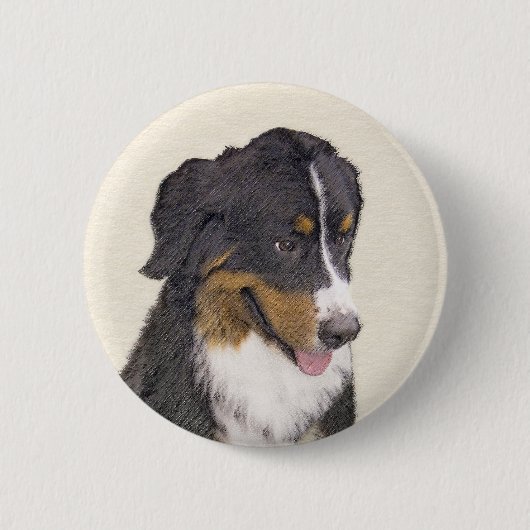 ベルネーズマウンテン絵画ドッグのオリジナル- Bernese Mountain Dog Art 缶バッジ (正面)