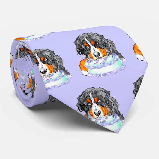 ベルネーズマウントドッグケーキ顔誕生日 ネクタイ (ロール)