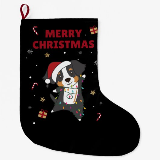 ベルネーズメリークリスマスハッピークリスマスドッグズラージ ラージクリスマスストッキング (正面)