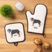 ベルネーゼ山犬の漫画イラストレーション 鍋つかみ&鍋敷きセット (トップダウン)