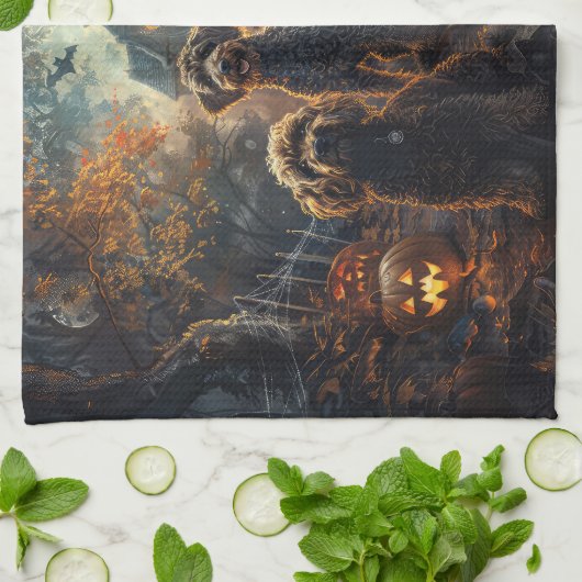 ベルネードルハロウィーンナイトドギー喜び キッチンタオル (折り畳み)