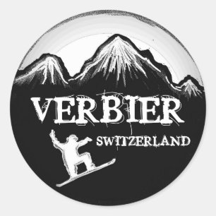 ベルビエSwitzerland white black snowboard stickers ラウンドシール