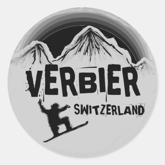ベルビエSwitzerland white black snowboard stickers ラウンドシール (正面)