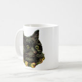 ベルビクトリアン首付き黒猫 コーヒーマグカップ (正面左)