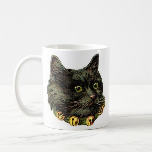 ベルビクトリアン首付き黒猫 コーヒーマグカップ (左)