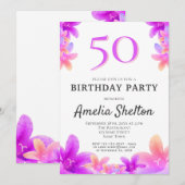 ベルフラワーピンクフローラ50th誕生日パーティー 招待状 (正面/裏面)