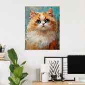 ベルベットのような毛並みのペルシャン+子猫の絵画 ポスター (ホームオフィス)