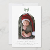 ベルベットの弓とアーチの写真 新しい赤ちゃんのクリスマス シーズンカード (正面)