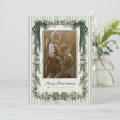 ベルベットの緑の蝶結びとストライプのクリスマス写真カード シーズンカード (スタンド正面)