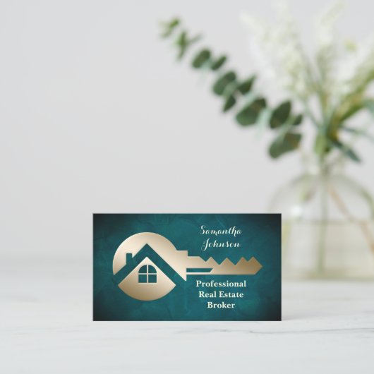 ベルベットアクア金ゴールド実在鍵エステート名刺 名刺 (スタンド正面)