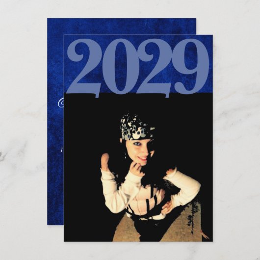 ベルベットグラード |サファイアブルー宝石トーン写真 招待状 (正面/裏面)