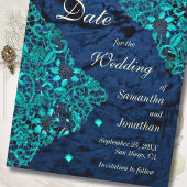 ベルベットティール（緑がかった色）&ネイビーラグジュアリー結婚ズ セーブザデート